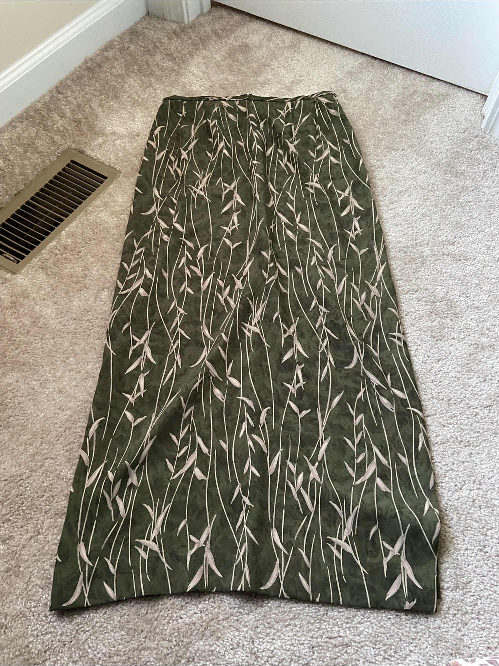 Vintage Olive Green Floral Maxi Skirt